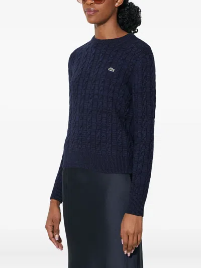 Lacoste Cable-knit Logo Sweater In Blue