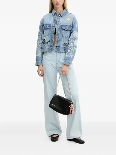 Desigual Embroidered Denim Jacket In Blue