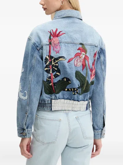 Desigual Embroidered Denim Jacket In Blue