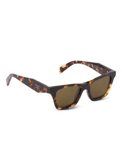 Prada Logo Rectangle-frame Sunglasses In Brown