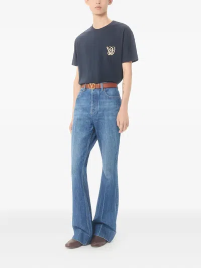 Valentino Garavani Logo-embroidered Cotton T-shirt In Blue