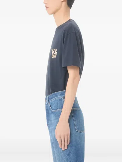Valentino Garavani Logo-embroidered Cotton T-shirt In Blue