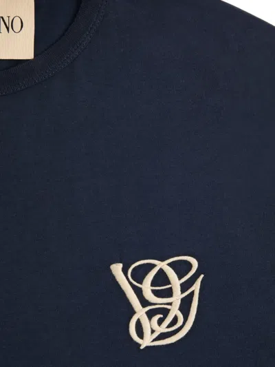 Valentino Garavani Logo-embroidered Cotton T-shirt In Blue