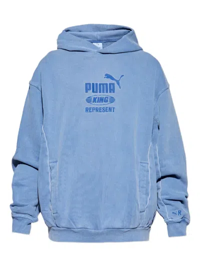 Puma X Represent Logo-embroidered Hooded Sweater In Blue