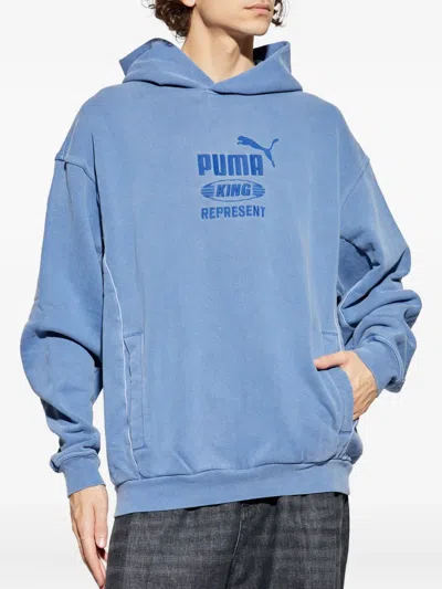Puma X Represent Logo-embroidered Hooded Sweater In Blue
