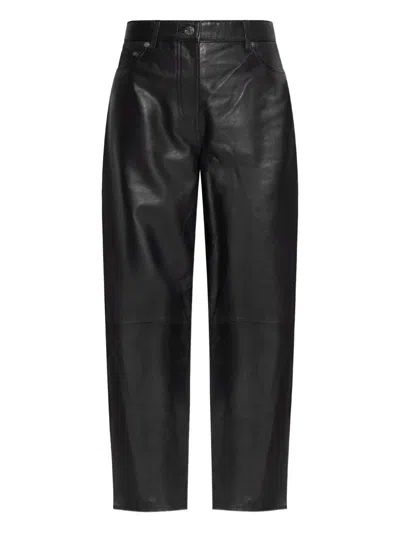 Samsoe & Samsoe Saharpal Leather Panelled-design Trousers In Black