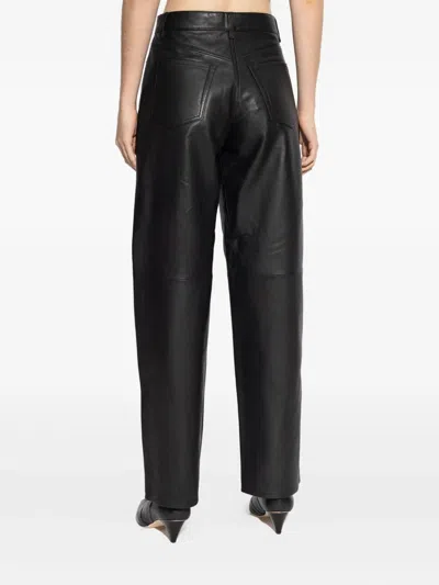 Samsoe & Samsoe Saharpal Leather Panelled-design Trousers In Black
