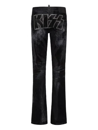 Dsquared2 X Kiss The American Embellished Jeans In Black