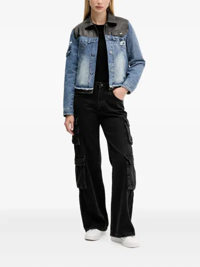 Desigual Panel Frayed Jacket In Blue