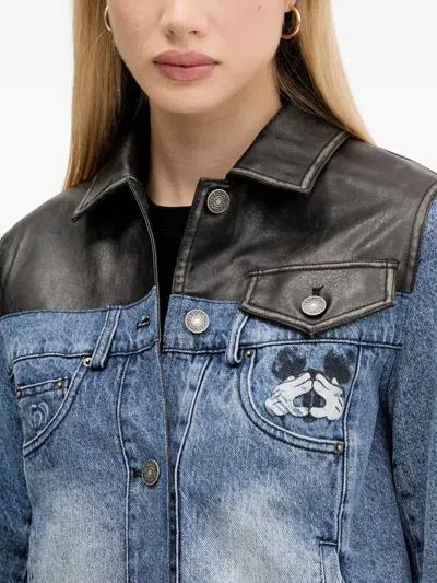 Desigual Panel Frayed Jacket In Blue