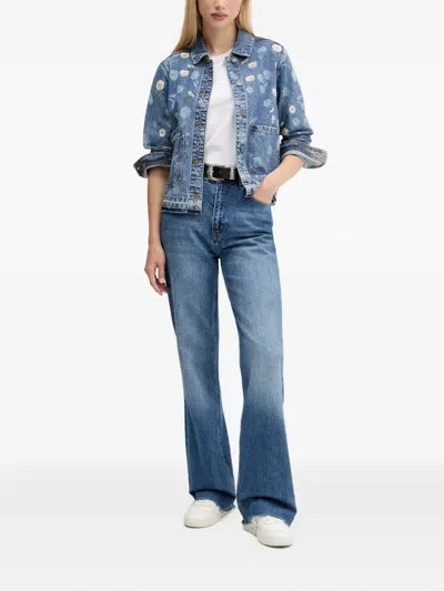 Desigual Floral-embroidered Denim Jacket In Blue