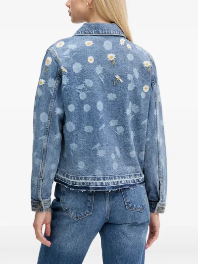 Desigual Floral-embroidered Denim Jacket In Blue