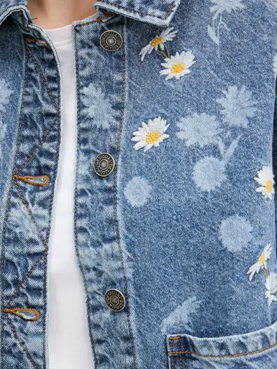 Desigual Floral-embroidered Denim Jacket In Blue