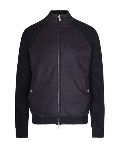 Eleventy Wool Jacket With High Collar And Ribbed Details In Multi