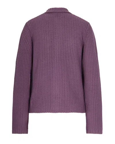 Carhartt Chunky Knit Cardigan With Four Pockets And Button Closure In Purple