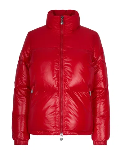Pyrenex Fitted Glossy Nylon Puffer Jacket With Padded Pockets In Red