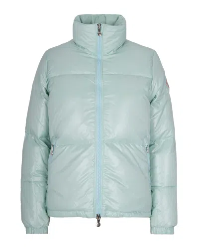 Pyrenex Fitted Shiny Nylon Puffer Jacket With Contrast Back Yoke In Blue