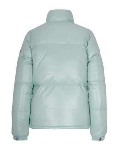 Pyrenex Fitted Shiny Nylon Puffer Jacket With Contrast Back Yoke In Blue