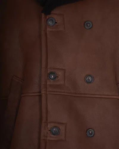 D Four Double-breasted Suede Leather Jacket With Notched Lapel In Brown