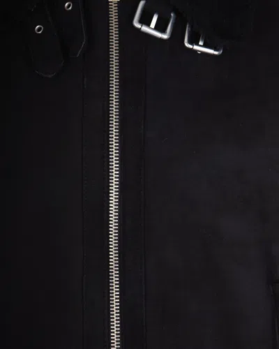 D Four Aviator-style Jacket In Genuine Suede With Shearling Trim In Black