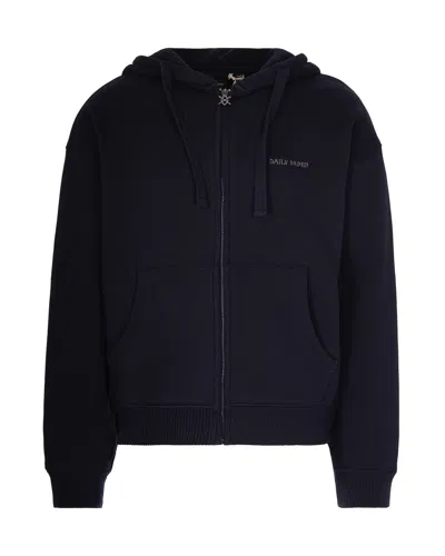 Daily Paper Boxy Black Hoodie With Adjustable Hood And Embroidered Logo In Blue