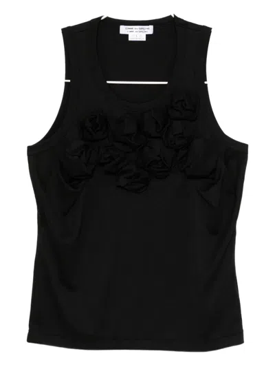 Comme Des Garçons Black Flower Detail Tank Top In Black