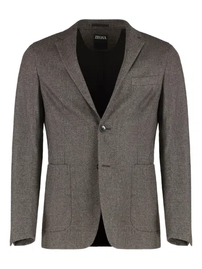 Zegna Single-breasted Jacket In Wool Blend In Multi