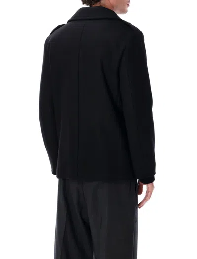 Saint Laurent Wool Peacoat With Epaulettes In Black