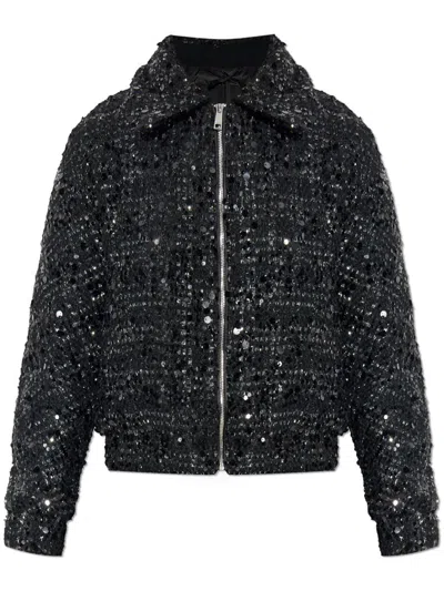 Add Sequin Zip-fastening Jacket In Black