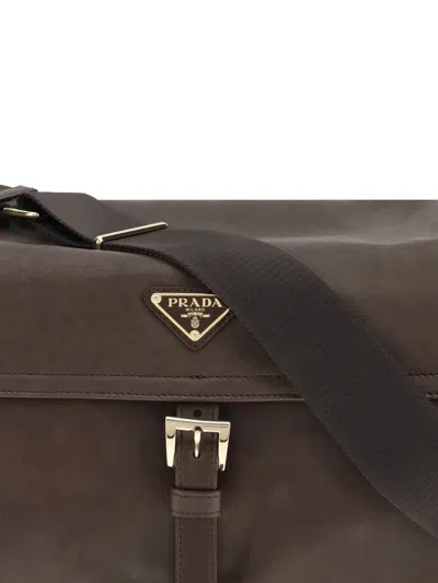 Prada Explore Large Leather Shoulder With Flap Bags In Brown