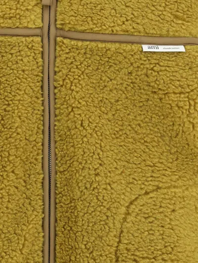 Ami Alexandre Mattiussi Ami Paris Ami Yellow Shearling Jacket With Contrast Collar In Green