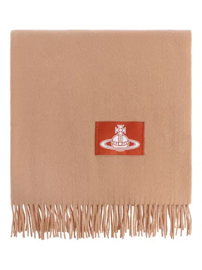 Vivienne Westwood Fringed-edge Logo-patch Scarf In Neutral