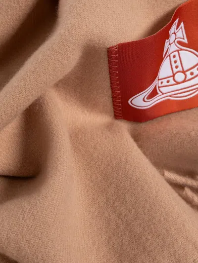 Vivienne Westwood Fringed-edge Logo-patch Scarf In Neutral