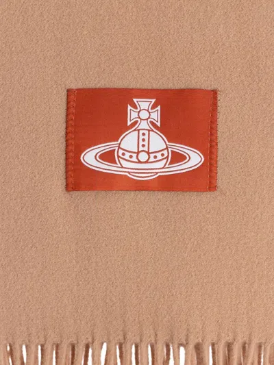 Vivienne Westwood Fringed-edge Logo-patch Scarf In Neutral