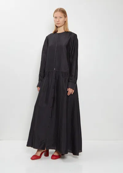 Lemaire Button Silk A-line Dress In Black