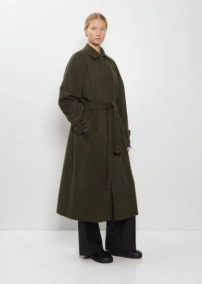 Auralee Camel Flannel Oversized Coat In Green