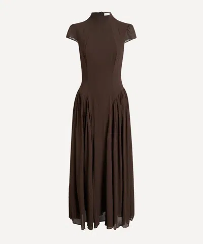Reformation Maven Mock-neck Chiffon Midi Dress In Brown