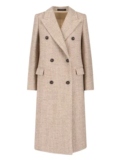 Tagliatore Tailored Beige Coat With Lapel Collar And Button Closures In Neutral