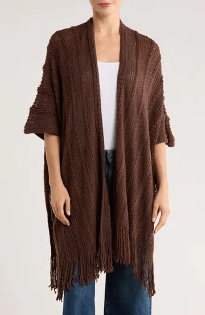 Nine West Braided Raschel Knit Ruana In Brown