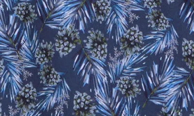 Construct Slim Fit Pine Cone Print 4-way Stretch Short Sleeve Shirt In Blue