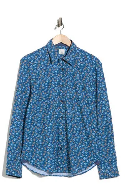 Construct Slim Fit Floral Print 4-way Stretch Button-up Shirt In Blue