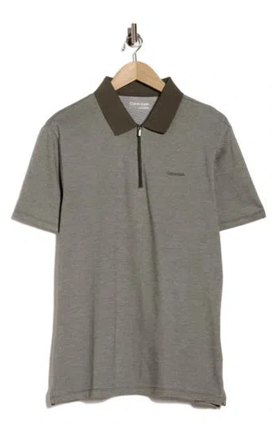 Calvin Klein Iconic Herringbone Cotton Zip Polo In Gray