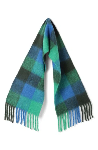 Vismaya Buffalo Check Wool Blend Fringe Scarf In Multi