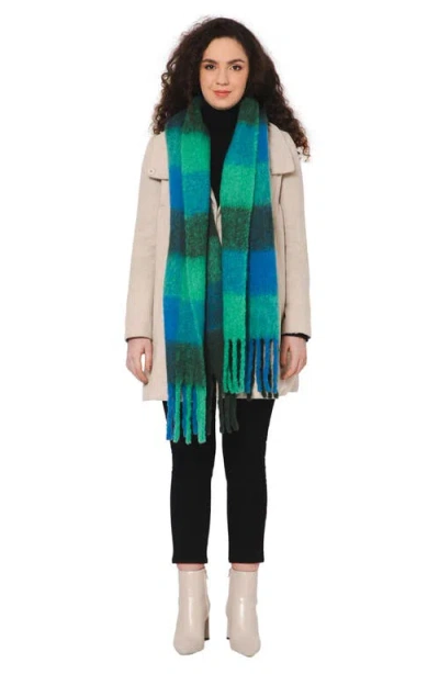 Vismaya Buffalo Check Wool Blend Fringe Scarf In Multi