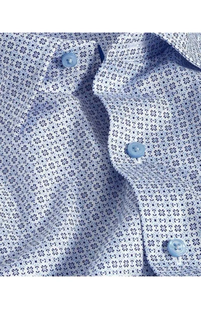 David Donahue Geometric Print Cotton Sport Shirt In Blue