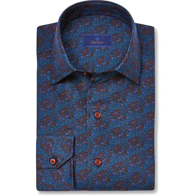 David Donahue Paisley Print Cotton Sport Shirt In Blue