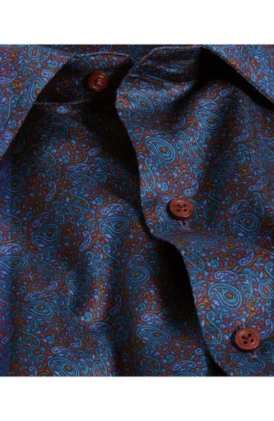 David Donahue Paisley Print Cotton Sport Shirt In Blue