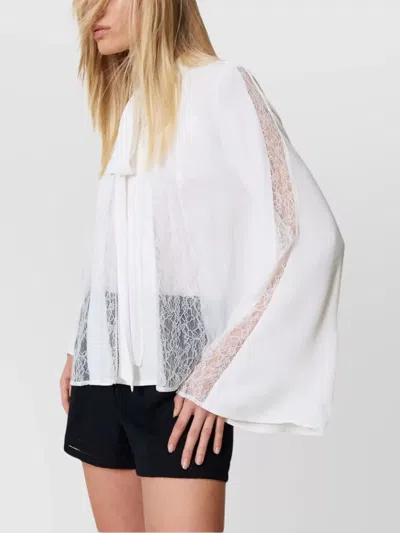 Twinset Sheer Blouse With Bow And Lace Panels In White