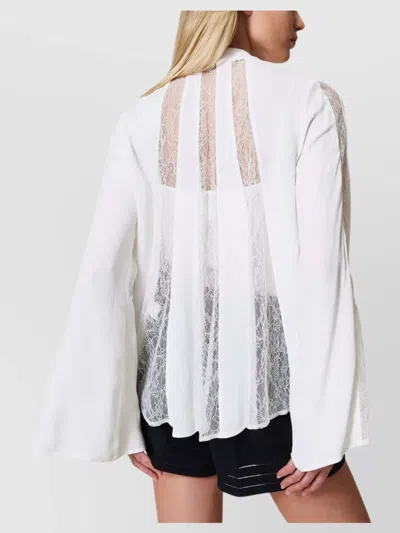 Twinset Sheer Blouse With Bow And Lace Panels In White