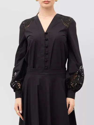 Twinset A-line Dress With Button And Lace Inserts In Black